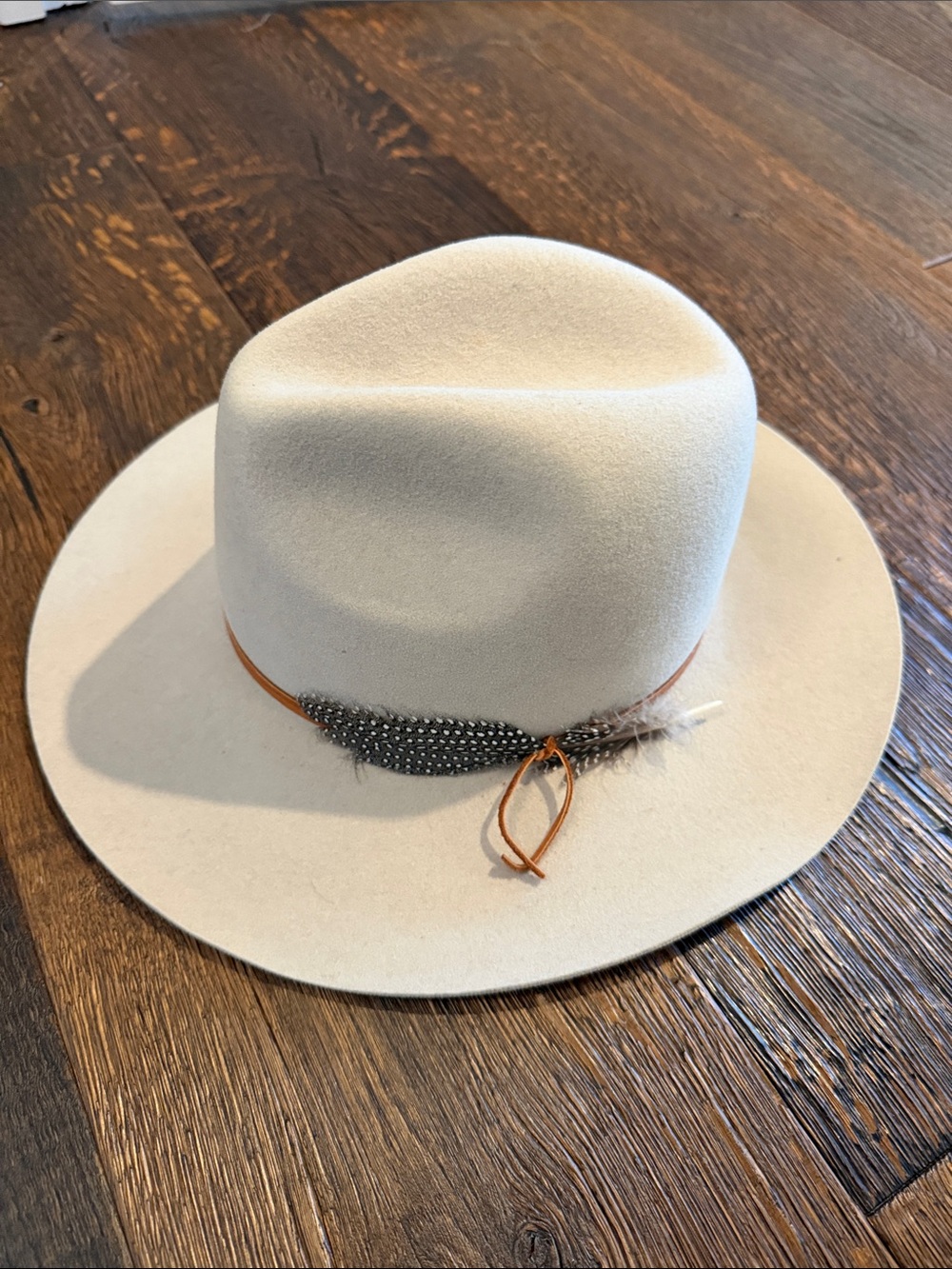 Cream Felt Rancher Hat with Feather Trim